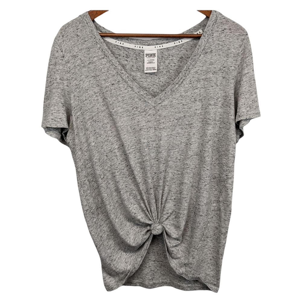 PINK Victorias Secret Grey Knotted Hem Shirt Lg